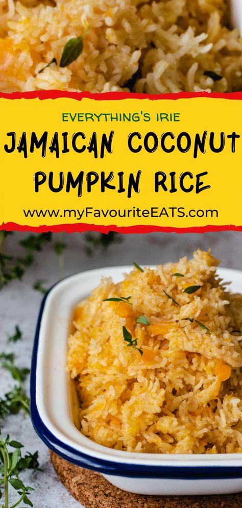 Fish With Rice And Vegetables, Jamaican Pumpkin Rice, Carribean Rice Recipes, Spiced Rice Recipes, Side Dish With Fish, Jamaican Coconut Rice, Rice Sides, Jamaican Rice, Pumpkin Rice