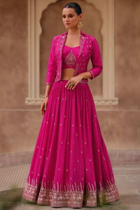 Rani Pink Heavy Designer Lehenga Choli with Jacket Emerald Green Evening Dress, Gaun Tulle, Indo Western Lehenga, Western Lehenga, Bridesmaid Lehenga, Lehenga Suit, Green Evening Dress, Indo Western Dress, Lehenga Style