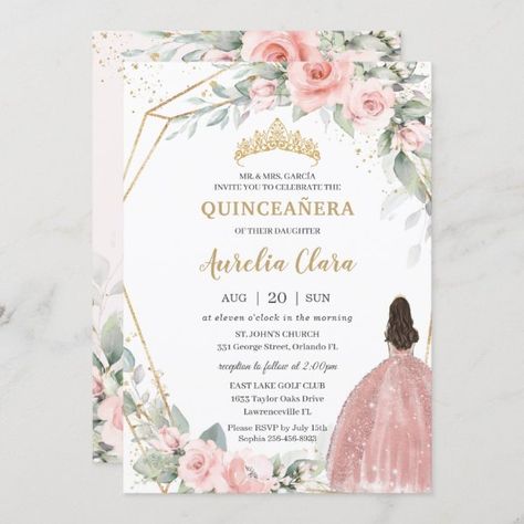 Invitations Quinceanera, Princess Invitation, Quince Invitations, Silver Invitation, Floral Tiara, Princess Invitations, Sage Green Floral, Quinceanera Party, Invitations Diy