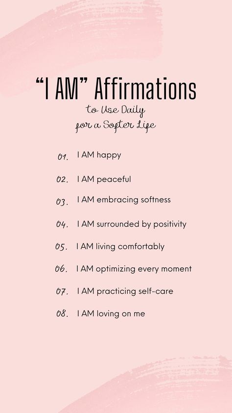 Discover your inner mantra with these empowering 'I AM' statements! From embracing comfort to living the soft girl era, these affirmations are your daily dose of positivity. Pin now to start manifesting your best self! | Lifestyle affirmations statements soft life era positivity quotes positive affirmations for women self-love how to manifest confident women affirmation mindset transformation law of attraction assumption growth happiness peace self-care Soft Girl Affirmations, Single Affirmations, Soft Girl Era Quotes, Lifestyle Affirmations, Positive Meditation, Soft Life Era, Mindset Transformation, Girl Affirmations, Meditation Affirmations