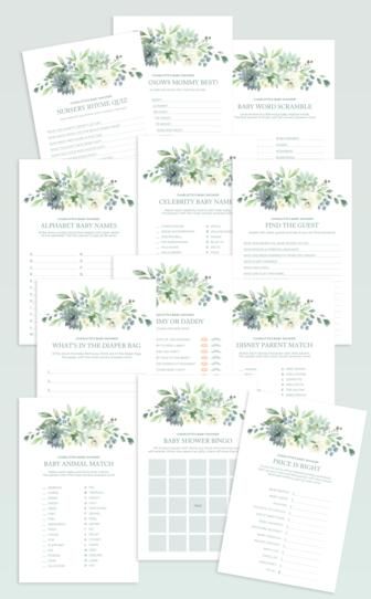 Baby In Bloom Shower Games, Succulent Baby Shower Ideas, Sage Baby Shower Ideas, Sage Green Baby Shower Ideas, Printable Halloween Games, Succulent Party, Money Planning, Succulent Theme, Free Baby Shower Games