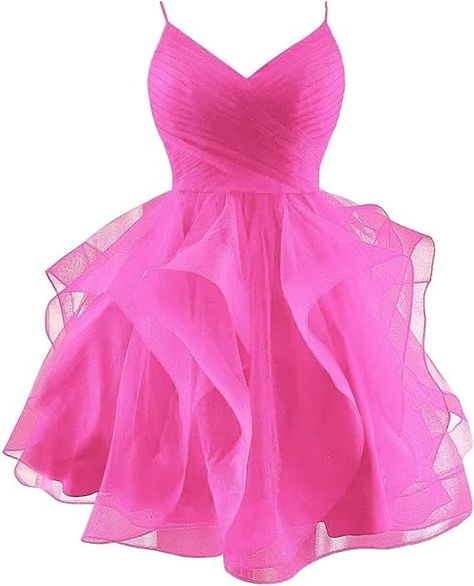 Prom Dresses Short Puffy, Hot Pink Puffy Dress, Cocktail Dress For Teens, Glitter Homecoming Dress, Mini Cocktail Dresses, Dresses Glitter, Magenta Fashion, Hoco Dresses Pink, Tiered Prom Dress