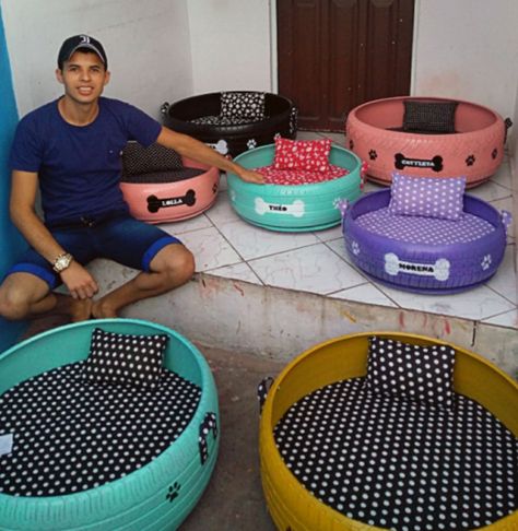 Kursi Ban, Katt Diy, Tire Craft, Tire Furniture, Cozy Beds, Diy Dog Bed, Tyres Recycle, Bed Tent, Old Tires