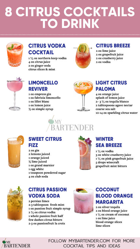 Citrus Cocktails Ginger Soda, Bartender Drinks Recipes, Bartender Drinks, Citrus Vodka, Citrus Cocktails, Cocktail Drinks Alcoholic, Yummy Alcoholic Drinks, Mixed Drinks Recipes, Cocktail Drinks Recipes