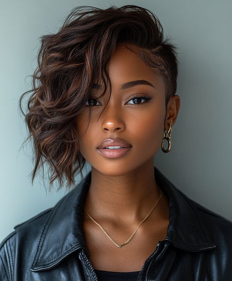 Undercut with Layers Undercuts For Black Women, Black Women With Short Hair, Classy Hairstyle, Cornrow Updo Hairstyles, Women With Short Hair, The Undercut, Shaved Side, Black Women Short Hairstyles, Short Haircuts For Black Women