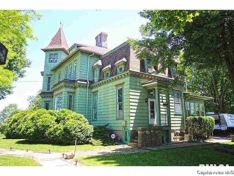 c.1876 Eastlake Victorian Built by The Honorable Nathanial Branson With Views in Petersburg IL - OLD HOUSE CALLING Walnut Staircase, 12 Ft Ceilings, Eastlake Victorian, Victorian Homes Exterior, Gorgeous Fireplaces, Homes Exterior, Transom Windows, River Valley, Old House Dreams