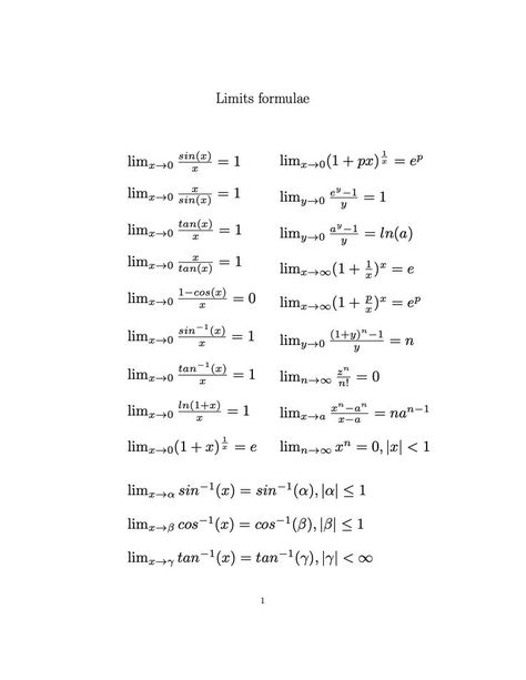 Calculus Limits Comprehensive Formulae | Math formulas, College math, Studying math Limit Formula Math, Calculus Limits Cheat Sheet, Limits Calculus Notes, Limits Formulas, Basic Calculus Notes, Math Limits, Calculus Notes Aesthetic, Limits Math, Pre Calculus Notes