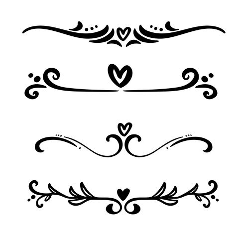 Download the Vector vintage line elegant dividers and separators, swirls and corners decorative heart ornaments. Floral lines filigree design elements. Flourish curl elements for invitation or menu page illustration 376484 royalty-free Vector from Vecteezy for your project and explore over a million other vectors, icons and clipart graphics! Page Illustration, Hand Lettering Styles, Doodle Art Flowers, Decorative Ornaments, Flourish Design, Decorative Lines, Hand Lettering Alphabet, Bullet Journal Design Ideas, Filigree Design