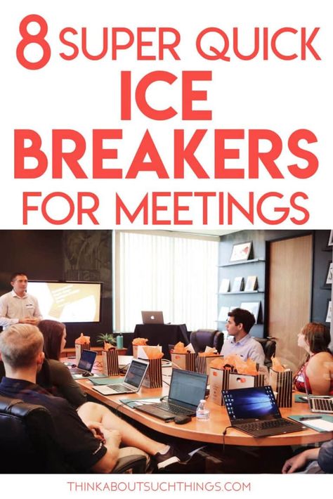 These super quick ice breakers for meetings are a great way to get your group energized and ready. Great for work, ministry, and classroom settings. Also, these meeting ice breakers need little no materials. Great for adults and teens. #teambuilding #leadership #churchministry #icebreakers #meeting #business Fun Zoom Meeting Ideas For Staff, Icebreakers For Work Meetings, Virtual Meeting Icebreakers, Staff Meeting Activities, Virtual Team Building Activities For Coworkers, Fun Icebreakers For Adults, Office Ice Breakers Staff Meetings, Staff Bonding Activities, Staff Meeting Games Team Building