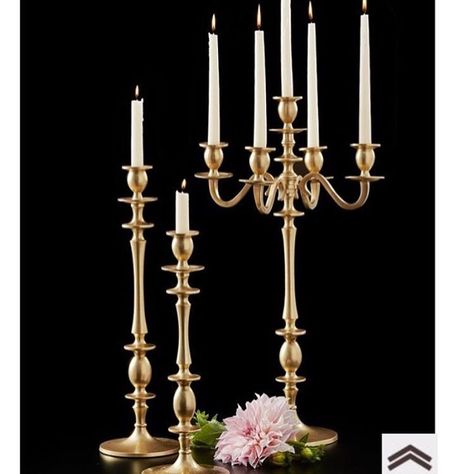 These beauties are now all available and are already filling up! Can combine or use alone for that gorgeous table centerpiece! Call or text to reserve 7328357674 have a great weekend! Looking forward to next weeks parties! #goldcandelabras#goldprops#partydesign#partyrental#proprental Candelabra Flowers, Estilo Kitsch, Gold Candlesticks, Vintage Wedding Centerpieces, Gold Candelabra, Candelabra Wedding, Ivory Candles, Hydrangea Centerpiece, Gold Candle Sticks