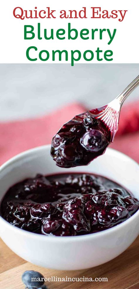 Blueberry Compote is so easy and quick to make and is a great way to enjoy the benefits of this wonderful berry!! Using just 3 ingredients, blueberry compote is ready in less than 15 minutes!! This is an ideal topping for breakfast, desserts and cake. #blueberrysauce #blueberries #blueberry #sauce #icecream #blueberrycompote #marcellinaincucina Blueberry Compote Recipe, Simple Veganista, Vegan Appetizer, Fall Goodies, Hate Mornings, Compote Recipe, Bites Recipes, Family Desserts, Whole Food Plant Based