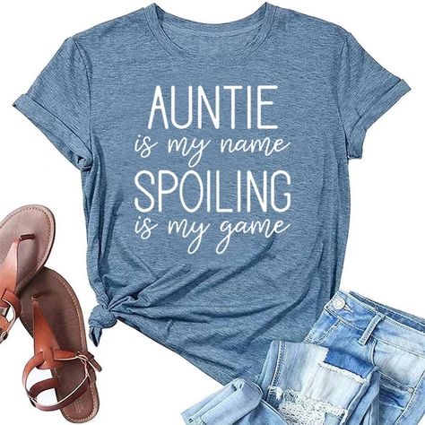 PRICES MAY VARY. 😆【Comfy Fabric】:This women auntie t shirt Is made of cotton and polyester blend,lightweight,soft and breathable,which make you feel comfortable when you wear this shirt everywhere 😆【Feature】:auntie tshirt for women,auntie life shirt,aunt and uncle shirts,auntie gifts from nephew young adult girls,funny auntie letter printed tee tops,aunt t shirt,auntie print novelty t-shirt,classical round neck,casual style,this top shirt will make you more attractive,more fashionable.Fashion Aunt Tshirt Funny, Auntie Shirt Ideas, Aunt And Niece Shirts, Uncle Shirts, Aunt Tshirt, Nephew Shirts, Auntie Life, Game Tshirt, Mama Daughter