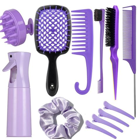 PRICES MAY VARY. ALL IN ONE HAIR STYLING TOOLS: Package Included 1pcs 200ml continuous spray bottle for hair spray, 1pcs detangling brush for all types of hair, 1pcs soft scalp massager shampoo brush for shower, 1 Pcs Bristle Hair Brush, 1 Pcs Rat Tail Comb,1 Pcs Edge Brush,1pcs wide tooth comb, 4pcs hair styling clips for women and 1pcs hair tie. DURABLE AND PROFESSIONAL: hard plastic, not the bendable material, high quality, useful and well made for hairstyles, bring what you need ,good and st Hair Spray Bottle, Rat Tail Comb, Tail Comb, Hair Brush Set, Shampoo Dispenser, Hair Care Tools, Teased Hair, Travel Hairstyles, Scalp Massager