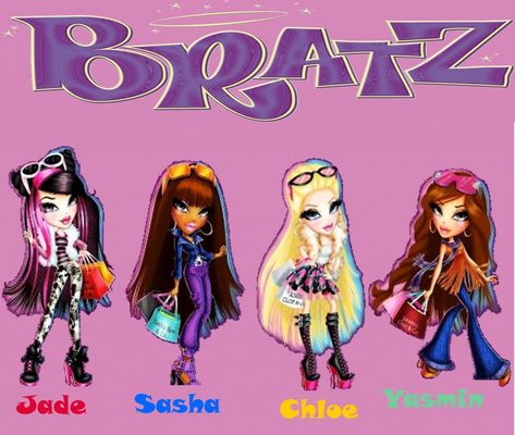 Bratz Girls Jade, Sasha, Chloe, Yasmin Yasmin And Chloe Bratz, Bratz Characters, Cute Outfits With Leggings, Bratz Girls, Dog Wallpaper, Bratz Doll, Character Wallpaper, Character Names, Peter Pan