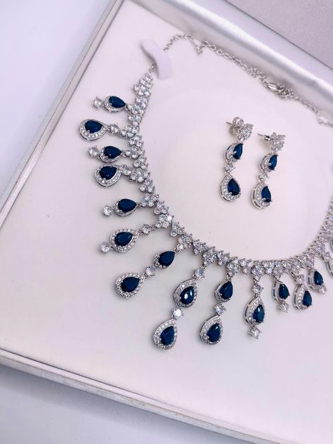 White Gold Plated Blue Sapphire Pear Cut Waterfall Necklace and Earrings Set | Bridal Jewellery | Wedding Jewellery | Gift For Her by ArleneCraftyHaven on Etsy Waterfall Necklace, Waterfall Design, Jewellery Wedding, Necklace And Earrings Set, Wedding Jewellery, Jewellery Gift, Jewellery Set, Bridal Jewellery, Sapphire Stone