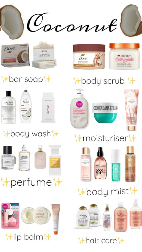 #beauty #vibes #bodycare #bodycareroutine #coconutgirl #perfume#skincareaesthetic#selfcare~itgirl#cleangirl#glow#smellgood #coconutgirlaesthetic Coconut Body Care Routine, Coconut Body Products, Vanilla Coconut Scent Combo, Coconut Self Care Products, Coconut Shower Products, Eos Coconut Waters Combo, Glowing Body Skin Products, Coconut Scent Combo, Coconut Scented Products