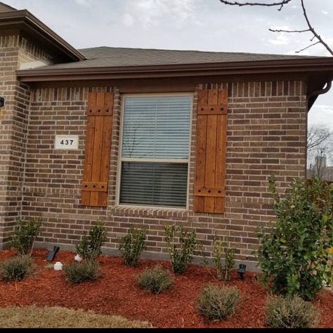 Have you check out our great reviews lately?! Here’s the latest from a very satisfied customer on his new set of shutters❤️ Brick House With Wood Shutters, Wood Shutters On Brick House, House With Wood Shutters, Shutters On Brick House, Cedar Shutters Exterior, Shutters Diy, Wood Shutters Exterior, Outdoor Shutters, Rustic Shutters