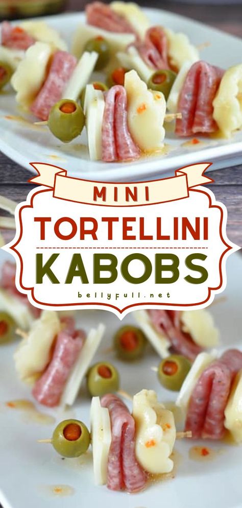 Mini Tortellini Kabobs, football appetizers, game day food Appetizer Screwers, Easy Antipasto Skewers, Antipasto Skewers With Tortellini, Mini Kabobs, Skewer Ideas, Tortellini Kabobs, July Appetizers, Antipasto Kabobs, Shower Appetizers