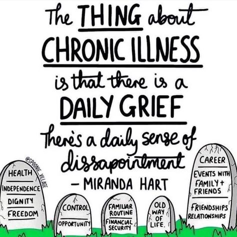 Mirelle on Instagram: “The thing about chronic illness is that there is a daily grief. There’s a daily sense of disappointment. - Miranda Hart 🎨 courtesy of…” Autoimmune Disease Quotes, Disease Quote, Mast Cell Activation, Guillain Barre, Chronic Pain Awareness, Chiari Malformation, Mast Cell, Chronic Migraines, Ehlers Danlos