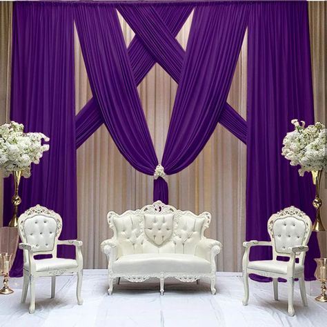 PRICES MAY VARY. Ceiling Drapes for Arch ⭐ 【Size of Chiffon Backdrop Curtain】Package includes 2 panels purple chiffon curtain backdrop. Size of each panel is 5ft width by 10ft height covering a total area of 10ft width by 10ft height. This sheer backdrop curtains can help your party to create a warm and elegant scenes. ⭐ 【Easy to Install】Chiffon arch backdrop panels has 4 inches rod pocket on the top, which fits most of rod. This chiffon wedding backdrop nice for draping or hanging on arch to fl Purple Curtain Backdrop, Purple Backdrops For Parties, Purple Sheer Curtains, Backdrop Draping, Burgundy Curtains, Ceiling Drapes, Tulle Backdrop, Purple Backdrop, Backdrop For Wedding