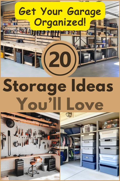 Say goodbye to garage clutter! Discover 20 easy and practical storage ideas that maximize space and keep everything organized. Perfect for transforming your garage into a neat, functional area. #GarageOrganization #StorageIdeas #HomeOrganization #DeclutterGarage #OrganizeYourSpace Small Two Car Garage Organization, Garage Organization Inspiration, Large Garage Storage Ideas, High Garage Storage, Large Garage Organization Ideas, Garage Storage Concrete Walls, Screws And Bolts Storage, Garage Organization Design, Garage Power Tool Organization