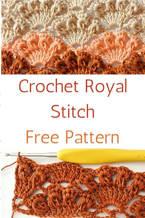 Learn A New Crochet Stitch: Crochet Royal Stitch Crochet Zig Zag, Types Of Crochet, Treble Crochet, Lace Texture, Crochet Stitches Free, Crochet Knit Stitches, Crochet Gratis, Stitch Crochet, Crochet Stitches Tutorial