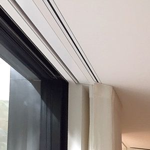 Hidden Drapery Track, Recessed Curtain Tracks, Recessed Drapery Track, Built In Curtain Track, Hidden Track Curtains, Box Window Curtains Ideas, Curtain Bulkhead, Curtain Box Ideas, Recessed Curtains