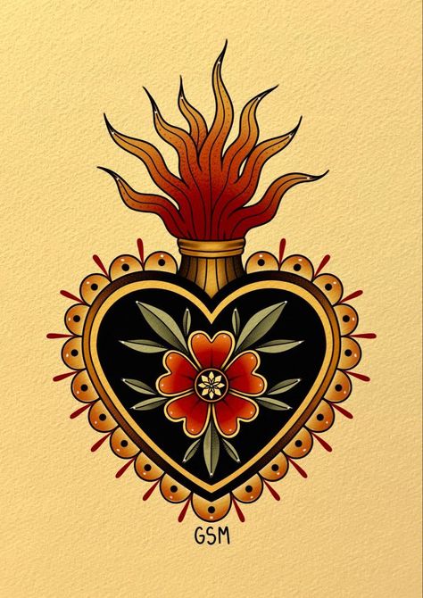 #tattoo #tattoos #inked #tattooart #tattooed #tattooideas #tattoodesign #tattooinspiration #tattoosleeve #tattooflash #inkedgirls #tattooedwomen  #InkLaughs  #TattooFails American Trad Sacred Heart, Old School Horseshoe Tattoo, Sacred Heart With Flowers, Traditional American Tattoo Art, Hispanic Inspired Tattoos, Talavera Tattoo Design, Sacred Heart Chest Tattoo Female, Chest Tattoo Female Traditional, Floral Frame Tattoo