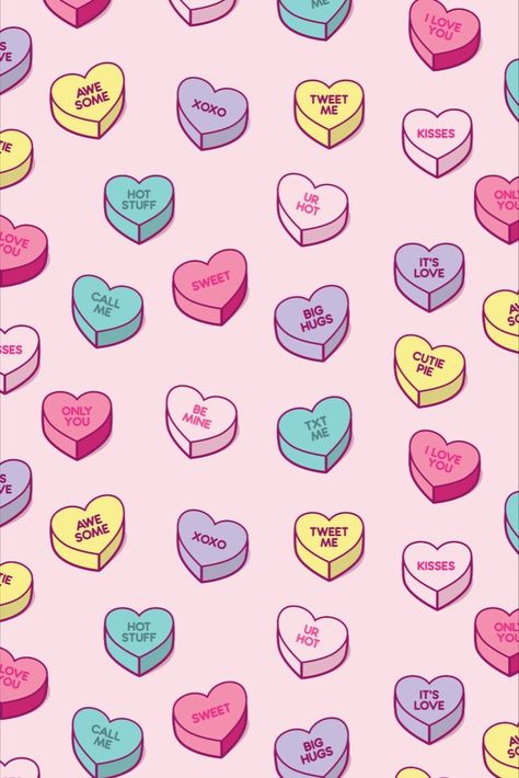 Conversation Candy Love Hearts Pattern February Wallpaper, Candy Drawing, Valentines Wallpaper Iphone, Valentine Background, Valentine's Day Printables, Valentines Wallpaper, Valentines Day Background, Purple Wallpaper Iphone, Diy Valentine