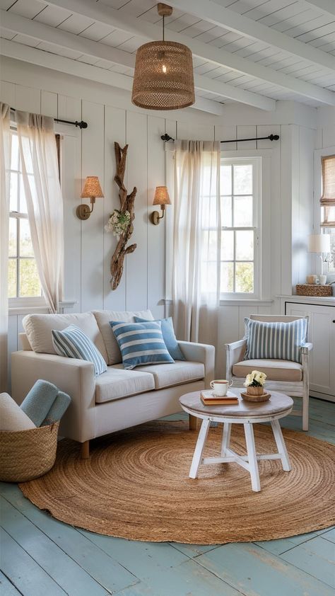 The Coziest Coastal Cottage Living Rooms Ideas — Coastal Cottage by Celeste Coastal Cottage Interior, Seaside Cottage Interior, Coastal Sunroom, Small Coastal Living Room, Cottage Coastal Decor, Cozy Coastal Living Room, Coastal Cottagecore, Cozy Coastal Cottage, Cozy Cottage Living Room