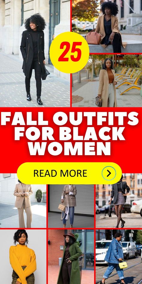 For fall outfits for black women, consider classy casual ensembles that suit both business and leisure. Earthy tones with a black blazer offer a trendy look for women in their 40s, while a black vest adds sophistication for going out. Casual warm outfits in burgundy and white create a stylish transition from summer to fall. These outfits are perfect for women over 50, ensuring comfort and elegance in any setting, including funerals. Fall Outfits For Black Women, Fall Outfits Black, Outfits For Black Women, Fall Outfits Black Women, Tone Women, Outfits Black Women, 90s Fashion Outfits Hip Hop Party, Vintage Inspired Fashion, Club Night