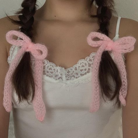 ˗ˏˋ୨୧ Mohair knit bows ୨୧´ˎ˗ ✿ can be used as hair... - Depop Mohair Projects, Knitted Bow, Knit Ribbon Hair, Knit Bow, Knit Hair Bow, Small Mohair Crochet Projects, Crochet Bows Aesthetic, Mohair Bows Hair, Mohair Crochet