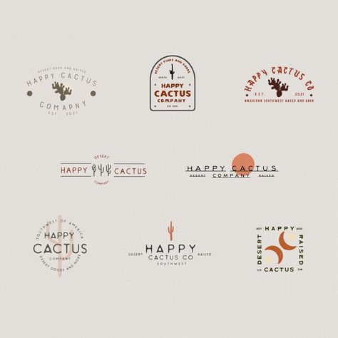 Southwestern Logo Design, Cactus Logo Design Ideas, Cactus Branding, Desert Logo Design, Desert Names, Website Launch Idea, Desert Logo, Cactus Logo, Happy Cactus