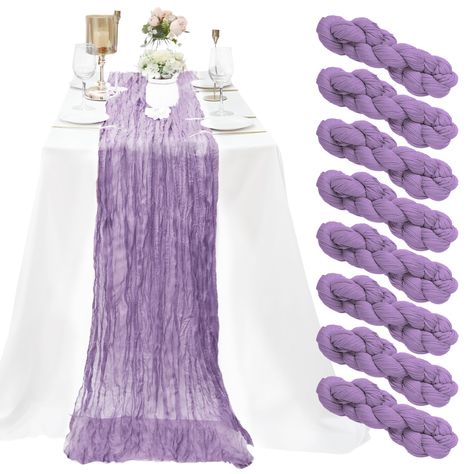 PRICES MAY VARY. 100% Polyester 【Quantity and Size】You will receive 8 pieces long Lavender cheesecloth table runner, enough quantity which will meet your wedding banquets and daily use or replace. The size of these rustic cheesecloth table runner is approx.35" wide and 10 feet length, which is large enough to cover a rectangle table or round tables which can accommodate 8 to 10 people. 10Ft is a ideal length for your party table decorations. The cheese gauze table runners can also be spliced tog Boho Wedding Table Runner, Cheesecloth Table Runner, Vintage Wedding Table, Boho Table Runner, Boho Table, Romantic Table, Fall Bridal Shower, Round Tables, Table Runners Wedding