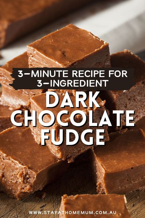 It’s a super simple recipe that is guaranteed to hit the spot if you’ve got a chocolate craving, or you forgot you were supposed to bring a dessert! 3 Minute Fudge, Dark Chocolate Fudge Recipe, Raspberry Ganache, Three Ingredient Recipes, Dark Chocolate Fudge, Stay At Home Mum, Condensed Milk Recipes, Chocolate Craving, Quick Desserts