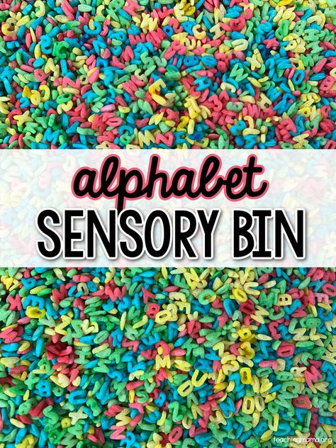 Sensory Bin Alphabet, Letter I Sensory Bin, Big Sensory Bin Ideas, K Sensory Bin, Sensory Bin Letters, Letter T Sensory Bin, Educational Sensory Bins, School Theme Sensory Bin, Letter A Sensory Bin