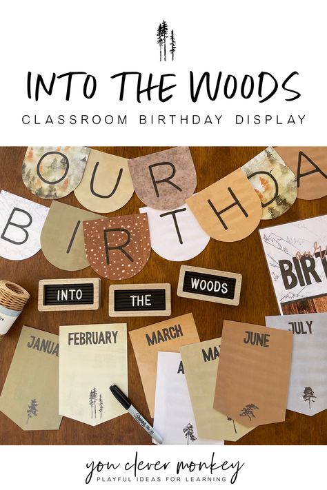 With woodland creatures and forest flora, you can create a stunning modern nature inspired birthday display in your classroom this back to school! With a mix of forest prints and earthy colors, you have a multiple designs to choose from. Editing these birthday charts is simple and easy - just choose your design, use our fonts or add your own then press print! Use it year after year or add in all those important birthdays before you hit print! #woodlandclassroom #forestclassroomtheme Forest School Display Board, Our Birthdays Classroom, Classroom Birthday Displays, Forest Classroom Decor, Woodland Classroom Theme, Preschool Birthday Board, Classroom Birthday Board, Class Birthday Display, Woodland Classroom