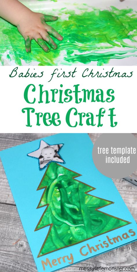 Christmas tree craft for babies first Christmas. Easy Christmas craft for babies with Christmas tree template Christmas Crafts For Babies, Craft For Babies, Crafts For Babies, Baby Christmas Crafts, Printable Christmas Tree, First Christmas Keepsake, Christmas Tree Craft, December Crafts, Tree Template