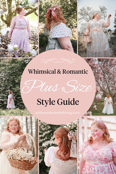 Whether you’re looking for the prettiest plus size dresses, cottagecore fashions, or everyday style inspiration with a feminine lean, you’ll find it here on With Wonder and Whimsy. In this post specifically, we’ll be taking a deep dive into romantic plus size fashion: where to shop for pretty clothes, how to build a feminine wardrobe, and my favorite outfit formulas and styling tips. I’m also rounding up the best romantic plus size fashions for you to shop as you curate your dream closet. Romantic Dress Outfit, Modest Feminine Outfits Plus Size, Feminine Whimsical Style, Plus Size Outfits Feminine, Kibbe Romantic Plus Size Outfits, Plus Size Royalcore, Feminine Aesthetic Plus Size, Curvy Cottagecore Fashion, Curvy Romantic Outfit