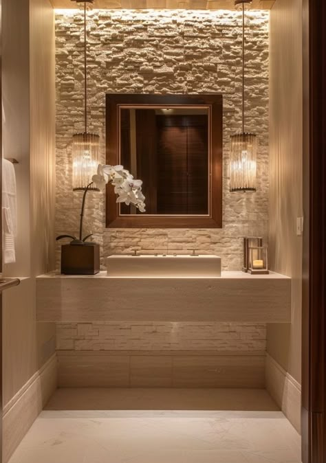 Luxury Powder Room, Small Powder Room Ideas, Powder Room Decor, Bathroom Decor Luxury, Powder Room Ideas, Bathroom Design Decor, Bathroom Inspiration Decor, Bathroom Design Luxury, Bathroom Style