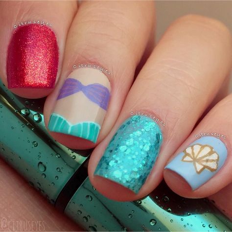 Nail Art Inspired by Disney's "The Little Mermaid" Little Mermaid Nails, Kids Nail Designs, Kutek Disney, Nail Art Disney, Mermaid Nails, Nails For Kids, Disney Nails, New Nail Art, Cat Kuku