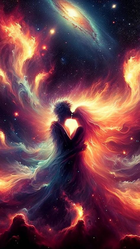 Join in the divine dance of cosmic lovers as the radiant Divine Masculine and beautiful Divine Feminine interweave their energies, creating an enchanting ballet in the celestial sphere. 💫💕🌌 Feminine Dance, Cosmic Lovers, Twin Flame Art, Mindfulness Art, Celestial Sphere, Backgrounds For Your Phone, Divine Masculine, Flame Art, Twin Flame Love