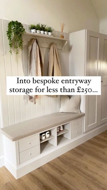 Diy Shoe Bench Entryway, Small Hallway Storage Ideas, Hallway Bench Ideas Entryway, Ikea Utility Room, Ikea Hall, Ikea Mud Room, Ikea Shoe Storage, Utility Room Designs, Entrance Hall Decor