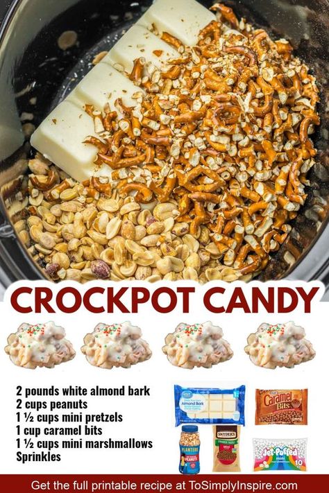 Easy Recipes Group | RECIPE: https://www.tosimplyinspire.com/crockpot-candy.html | Facebook Crockpot Holiday Candy, Christmas Crock Pot Candy Recipes, Crockpot Pretzel Candy, Easy Crockpot Candy Recipes, Crock Pot Christmas Candy, Crockpot Christmas Candy Easy Recipes, Easter Crockpot Candy, Crockpot Candy Recipes Christmas, Fall Candy Recipes