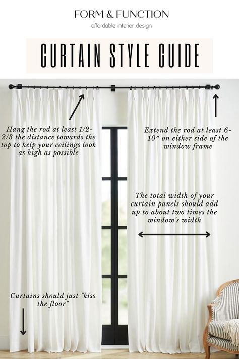 The Right Way to Hang Your Curtains - A Style Guide Floor To Ceiling Curtains, Interior Design Curtains, Window Curtains Living Room, Layered Curtains, Affordable Interior Design, Types Of Curtains, Curtains Living, How To Hang, Texture Color