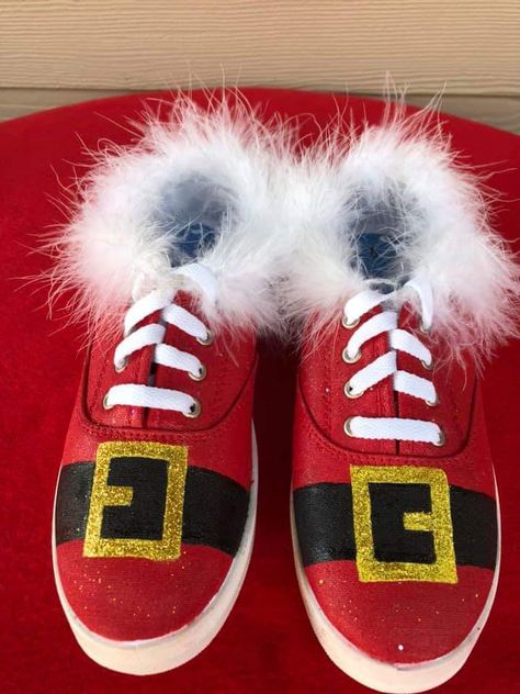 Christmas shoes Diy Halloween Shoes, Christmas Shoes Diy, Santa Shoes, Ugly Christmas Sweater Diy Funny, Diy Ugly Christmas Sweater, Diy Santa, Christmas Shoes, Christmas Sweater Party, Christmas Parade