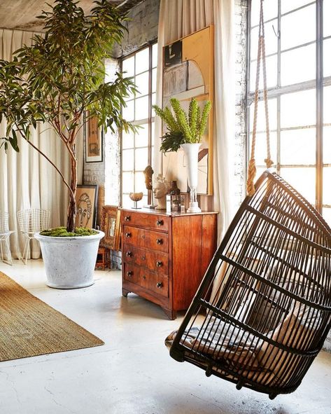 William Mcclure, William Mclure, Chic Dining Room, Loft Interior, Eclectic Living, Loft Interiors, Exposed Brick Walls, Swing Chair, Birmingham Alabama