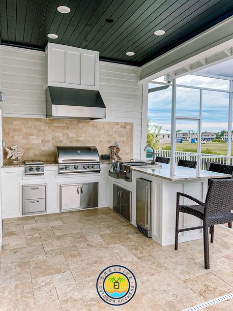 Outdoor Kitchen Patio Bbq Island, Outdoor Kitchen Under Lanai, Hardie Board Outdoor Kitchen, Outdoor Kitchen Florida, Stucco Outdoor Kitchen, Backsplash Outdoor Kitchen, Beach House Outdoor Kitchen, Outdoor Kitchen Backsplash Ideas, Covered Outdoor Kitchen Design