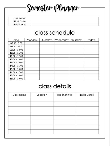 Daily Academic Planner Template, College Student Templates, Semester Planner Free Printable College Students, Goodnotes School Templates, Teacher Journal Planner, College Semester Planning, Semester Overview Template, Daily Planner Ideas Student, To Do Planner Ideas