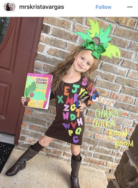 Teacher Dress Like A Book Character, Chica Chica Boom Boom Costume, Favorite Book Character Day For Teachers, Dress Up Like A Teacher Kids, Kids Book Costumes, Literacy Costumes Book Characters, Diy Story Book Character Costumes, Storybook Dress Up Day, Storybook Characters Costumes